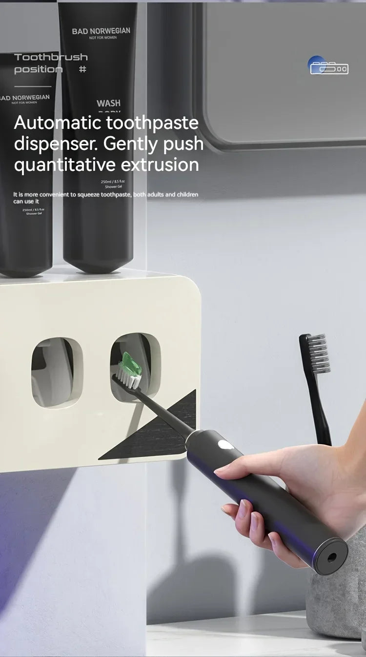UV Sanitizing Toothbrush Holder, Smart Wall-Mounted Toothbrush Organizer with Automatic Toothpaste Dispenser, USB Charging, Lith