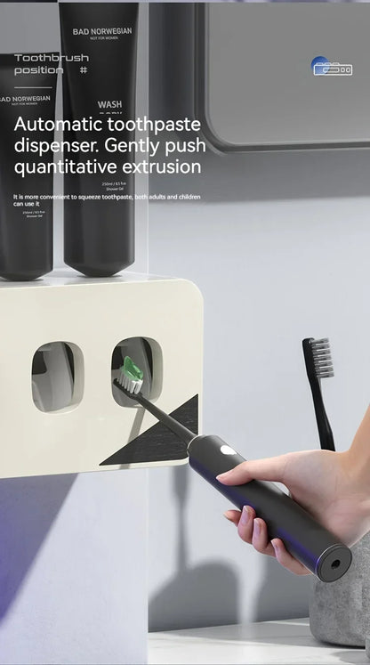 UV Sanitizing Toothbrush Holder, Smart Wall-Mounted Toothbrush Organizer with Automatic Toothpaste Dispenser, USB Charging, Lith