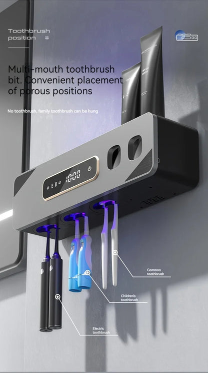 UV Sanitizing Toothbrush Holder, Smart Wall-Mounted Toothbrush Organizer with Automatic Toothpaste Dispenser, USB Charging, Lith