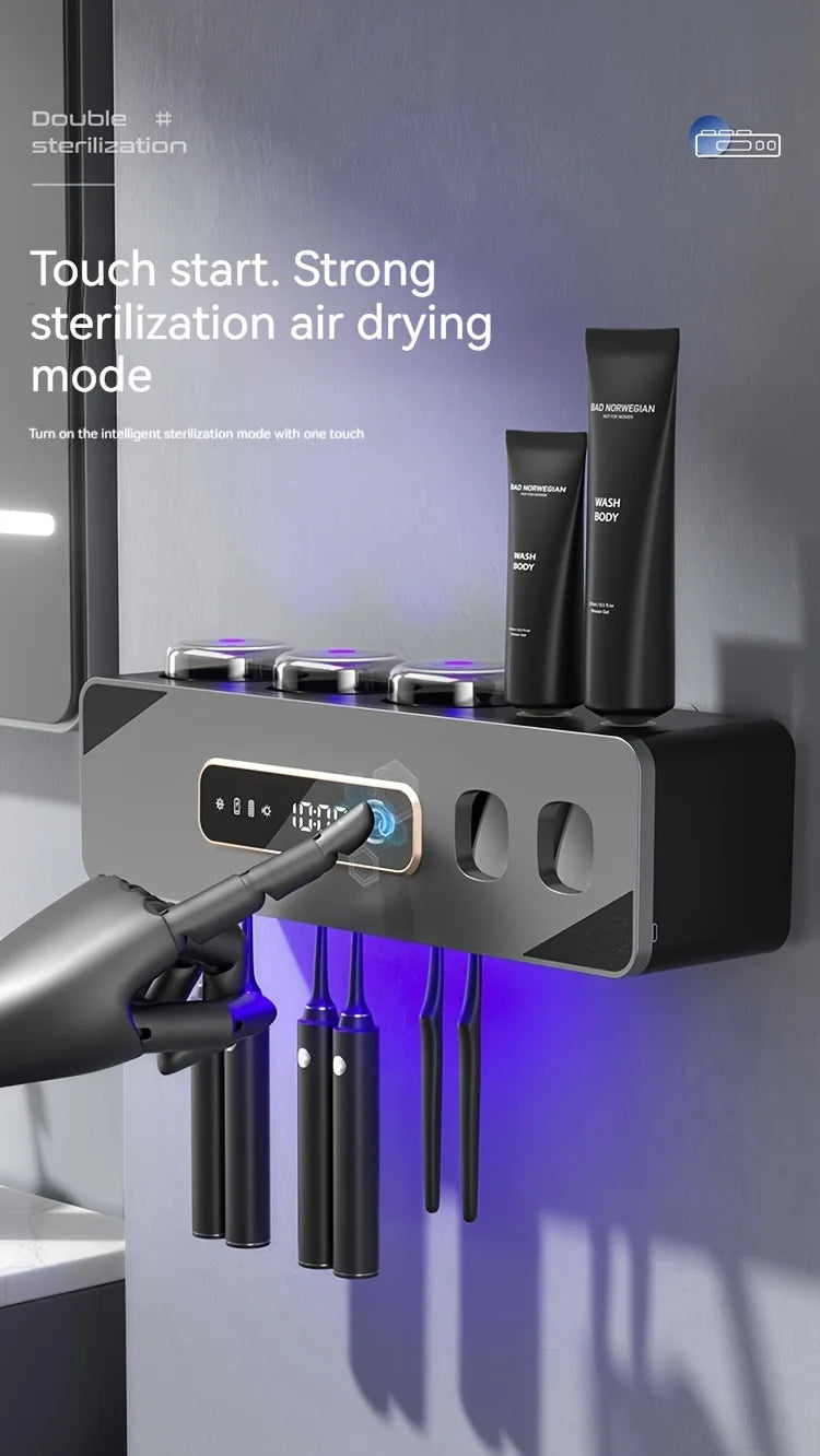 UV Sanitizing Toothbrush Holder, Smart Wall-Mounted Toothbrush Organizer with Automatic Toothpaste Dispenser, USB Charging, Lith
