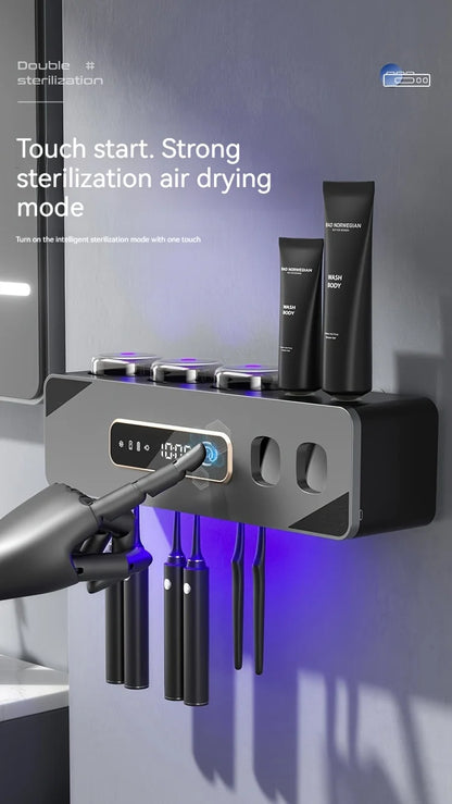 UV Sanitizing Toothbrush Holder, Smart Wall-Mounted Toothbrush Organizer with Automatic Toothpaste Dispenser, USB Charging, Lith