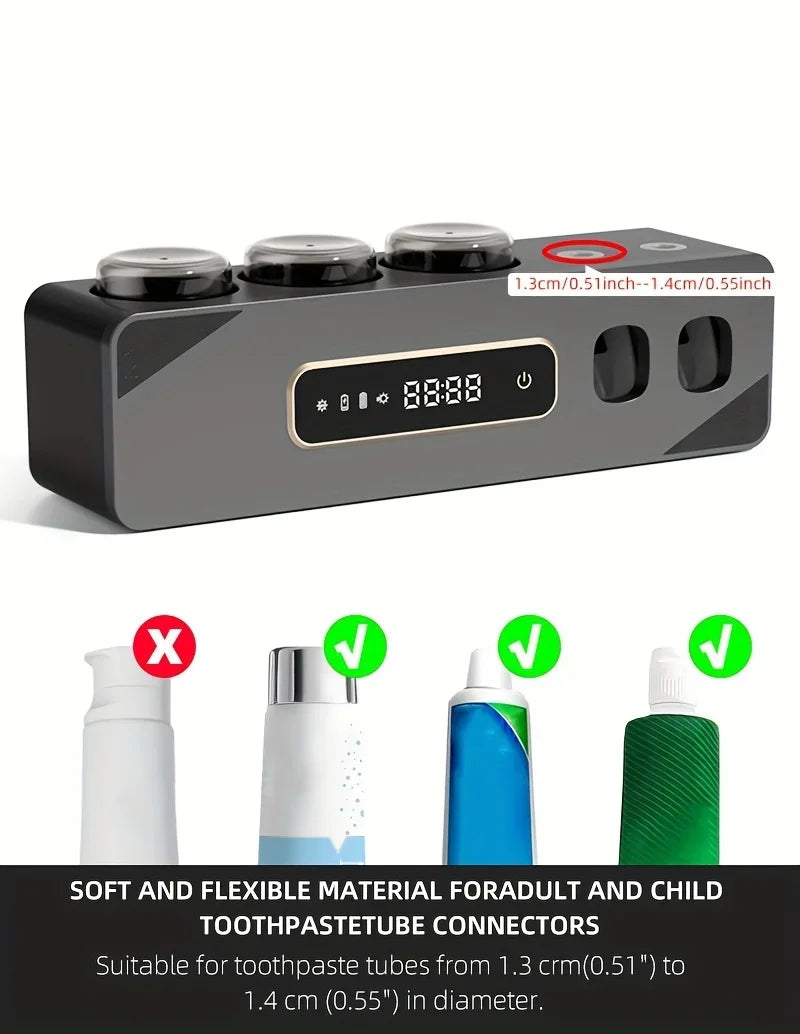 UV Sanitizing Toothbrush Holder, Smart Wall-Mounted Toothbrush Organizer with Automatic Toothpaste Dispenser, USB Charging, Lith