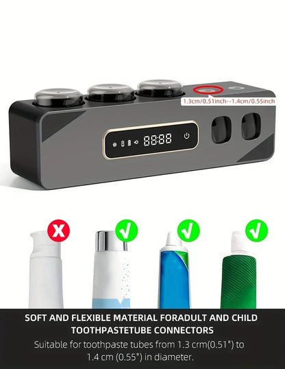 UV Sanitizing Toothbrush Holder, Smart Wall-Mounted Toothbrush Organizer with Automatic Toothpaste Dispenser, USB Charging, Lith