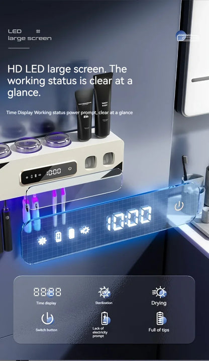 UV Sanitizing Toothbrush Holder, Smart Wall-Mounted Toothbrush Organizer with Automatic Toothpaste Dispenser, USB Charging, Lith