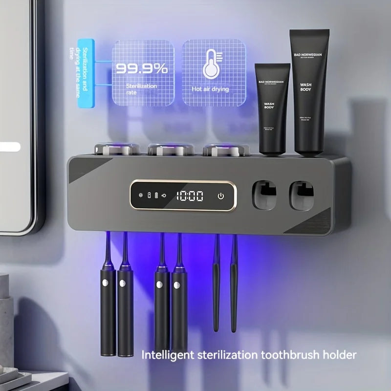 UV Sanitizing Toothbrush Holder, Smart Wall-Mounted Toothbrush Organizer with Automatic Toothpaste Dispenser, USB Charging, Lith