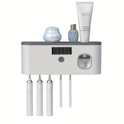 UV Sanitizing Toothbrush Holder, Smart Wall-Mounted Toothbrush Organizer with Automatic Toothpaste Dispenser, USB Charging, Lith